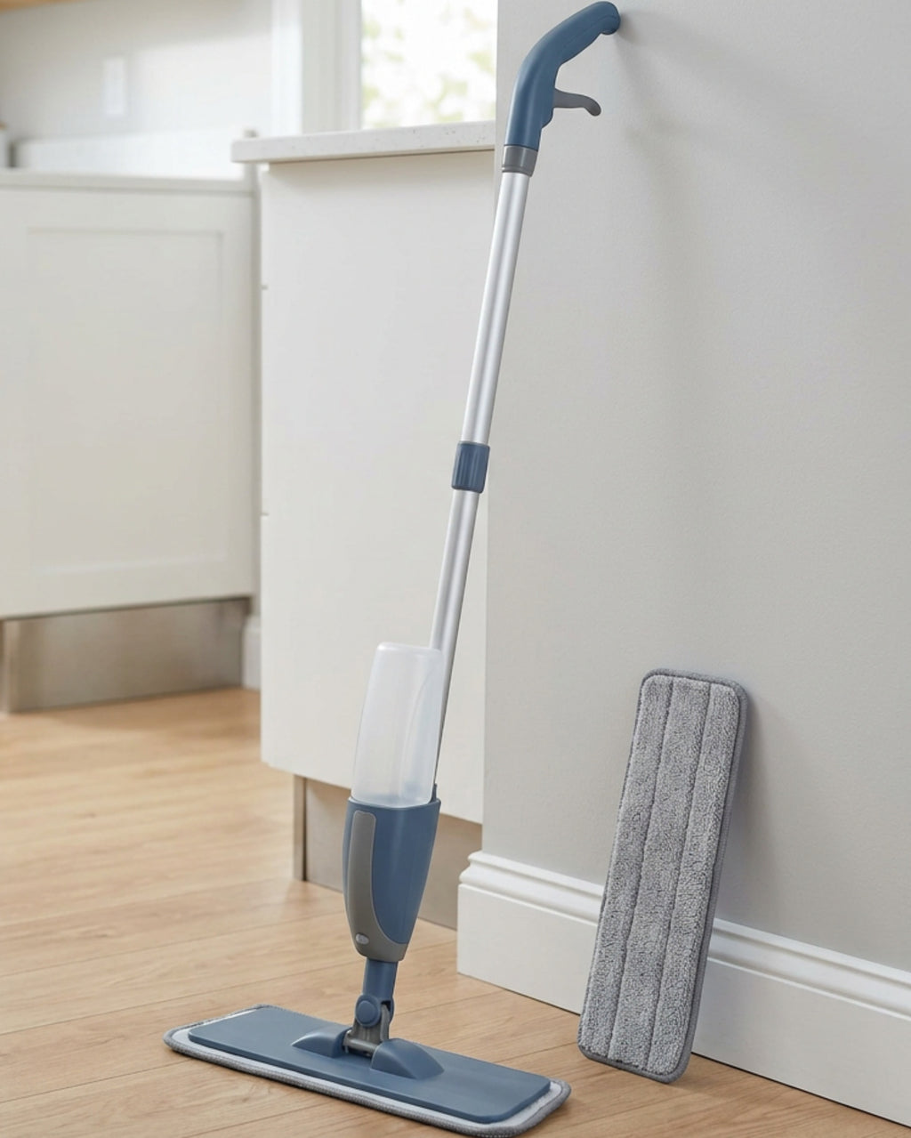 Pubxz Flat Spray Mop with 600 ml Bottle and Two Pads Slate Blue - Lifestyle view