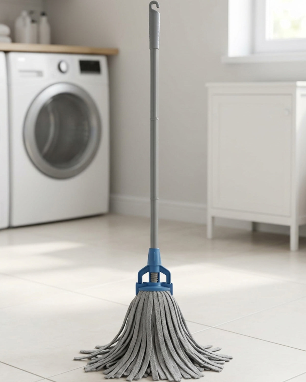 Pubxz Self-Wringing Cotton Strip Mop with Ratchet Collar Gray - Lifestyle view