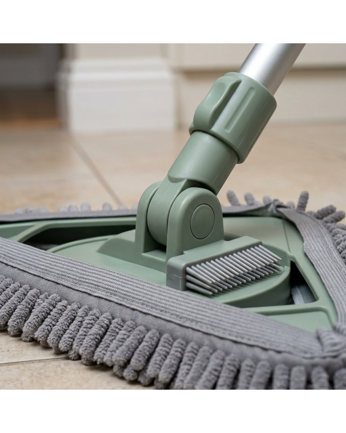 Pubxz Triangular Chenille Dust Mop with Telescoping Handle Sage - Detail view